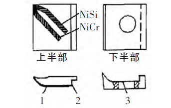 薄膜熱電偶刀頭結(jié)構(gòu)示意圖 薄膜熱電偶刀頭結(jié)構(gòu)示意圖