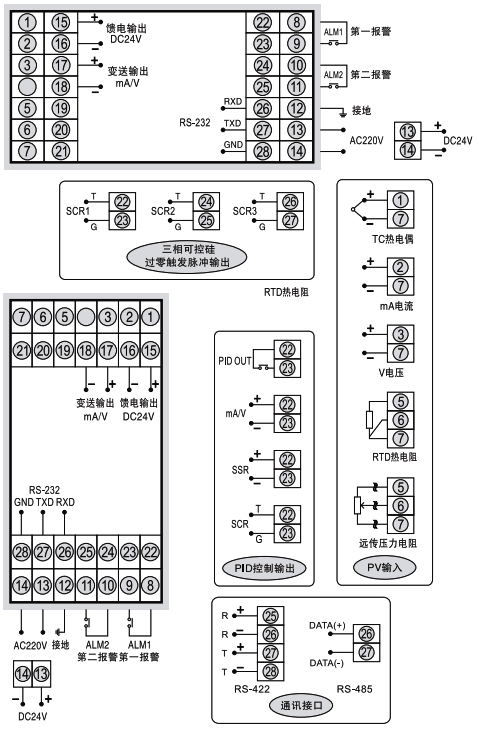 SWP-T805光柱調(diào)節(jié)器接線圖 SWP-T805光柱調(diào)節(jié)器接線圖
