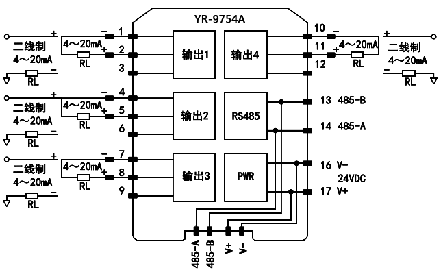 電流輸出遠程I/O模塊接線圖 電流輸出遠程I/O模塊接線圖