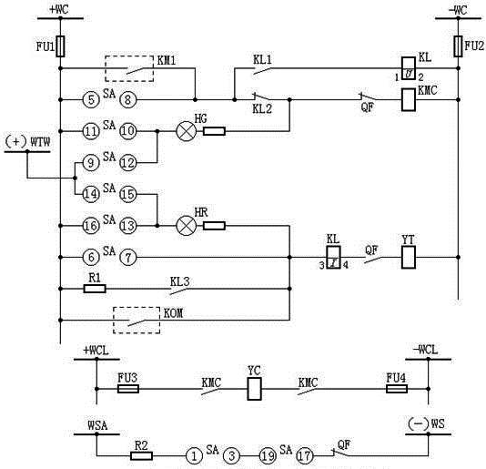 具有燈光監(jiān)視的斷路器控制回路圖 具有燈光監(jiān)視的斷路器控制回路圖